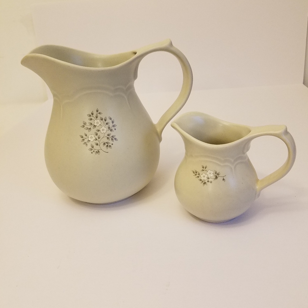 Set of 2 Pfaltzgraff Pitcher Creamer Heirloom Pattern Gray Stoneware